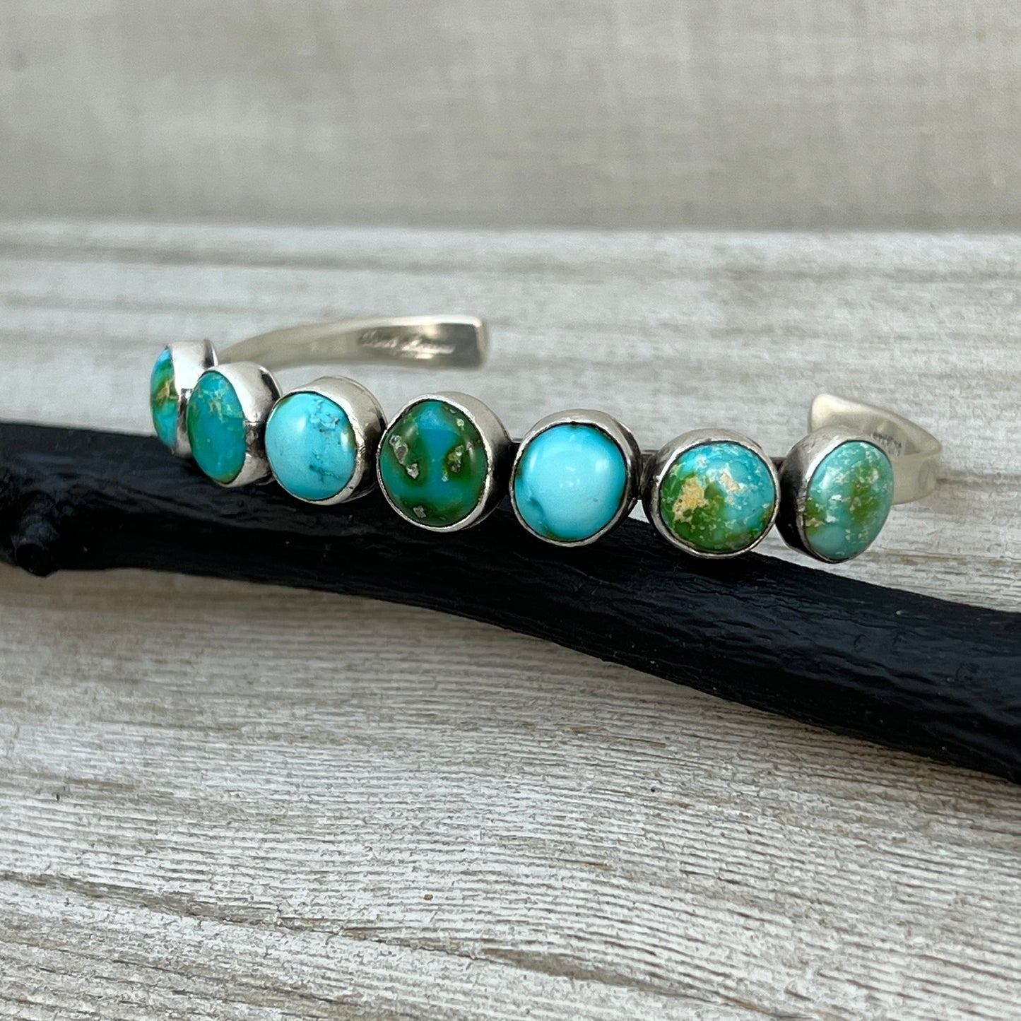 6.5" Sonoran Gold turquoise Cuff Bracelet, Sterling Silver Navajo Tom Lewis boho
