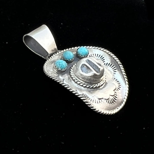Cowboy hat pendant Turquoise sterling silver Navajo handmade Bobby Platero