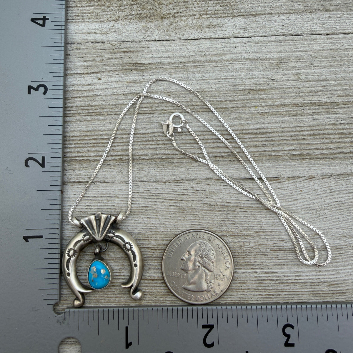 18" Blue Kingman Turquoise Naja Necklace Sterling Silver Annette Chiquito NK44