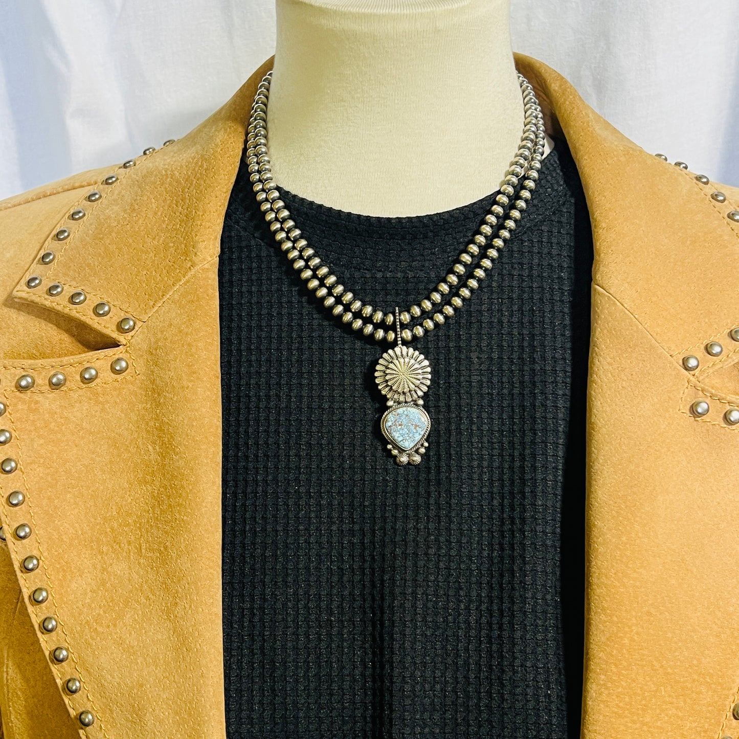 16" Golden Hills Turquoise  Necklace Tom Lewis Sterling silver NK13