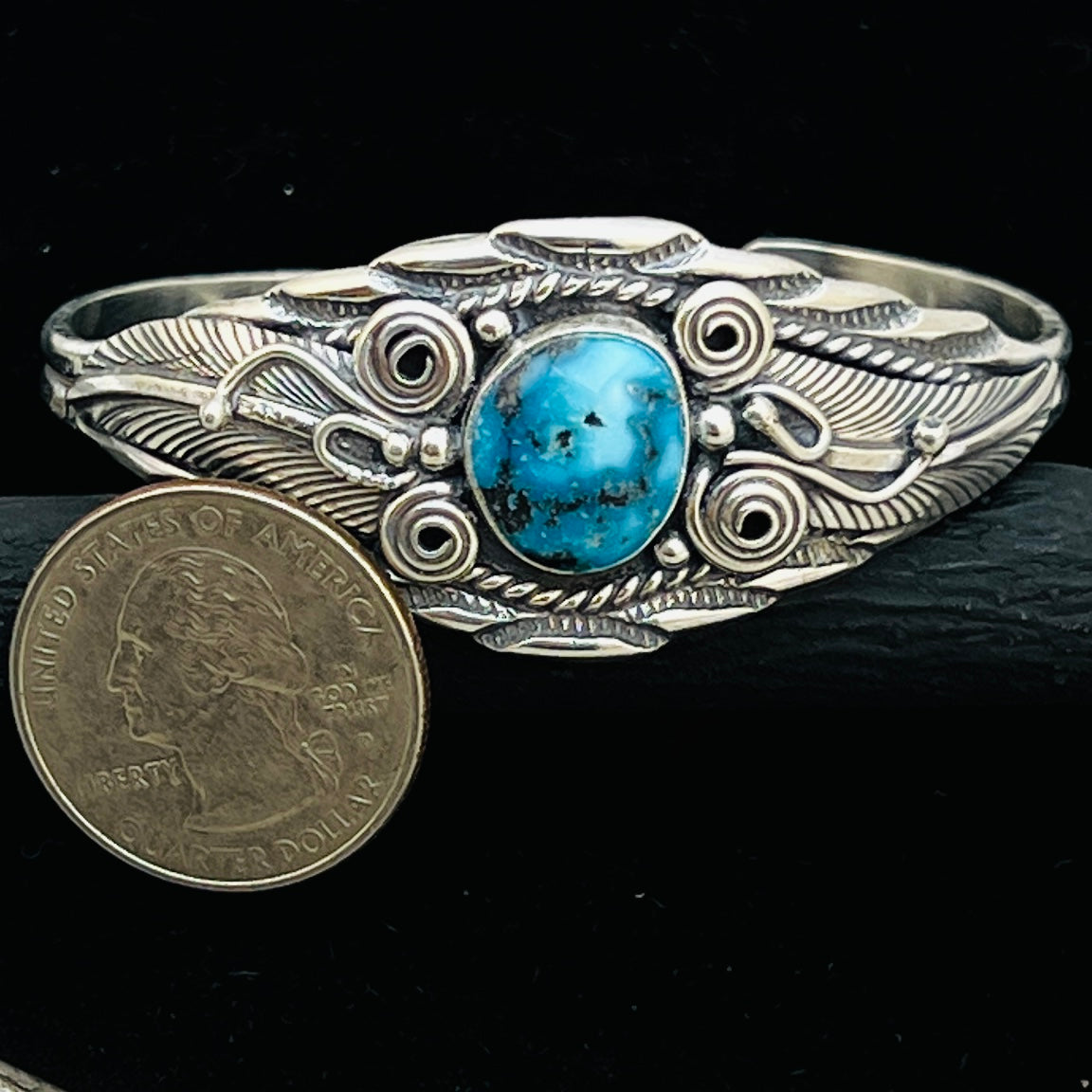 6 1/8" Stamped Navajo sterling silver Turquoise cuff bracelet Darrell Morgan BR74