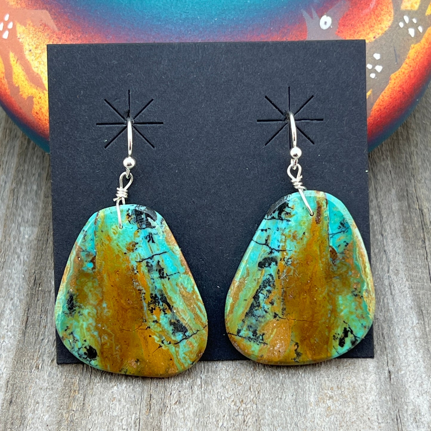 Green Kingman Turquoise slab earrings Ronald Chavez Santo Domingo 618