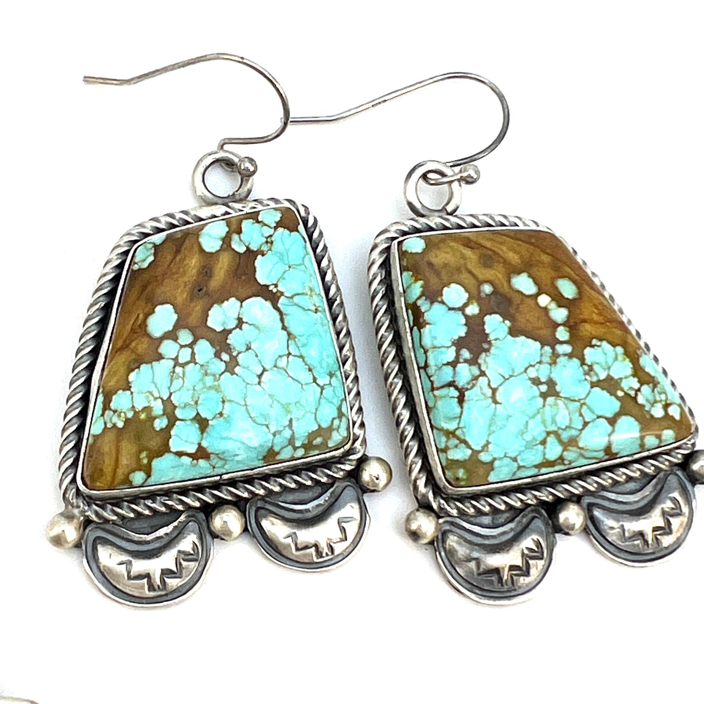#8 Turquoise Station Necklace Earrings Set Sterling Silver Navajo Paul Livingston 641