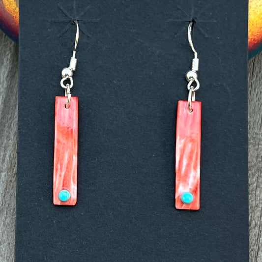 Red Spiney Oyster Shell Earrings Turquoise Zuni handmade Jesus Espino 679