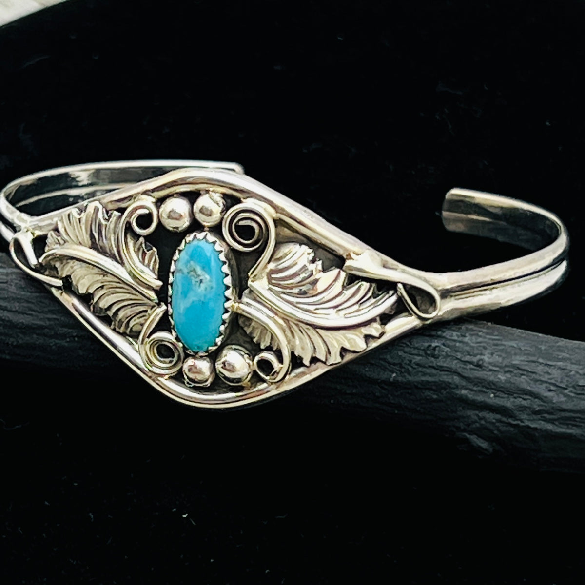 6 1/2" Stamped Navajo sterling silver Turquoise cuff bracelet Harry Yazzie BR66