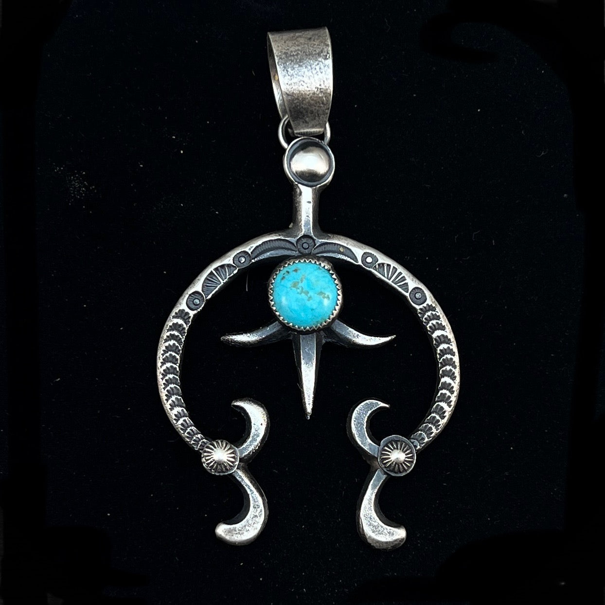 Tufa Cast Naja pendant sterling silver turquoise Navajo Eva and Linberg Billah 1