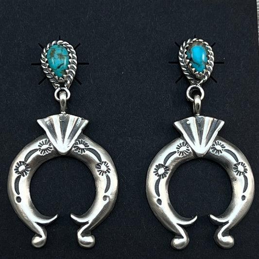 Turquoise naja earrings sterling silver Navajo Adrienne Gordon 450