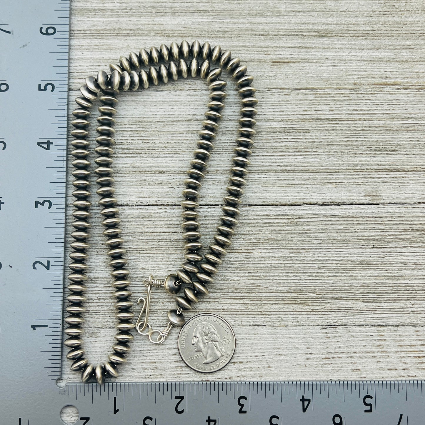 24" Sterling silver Navajo handmade 8mm saucer bead Pearl necklace Bryannen Halwood 696