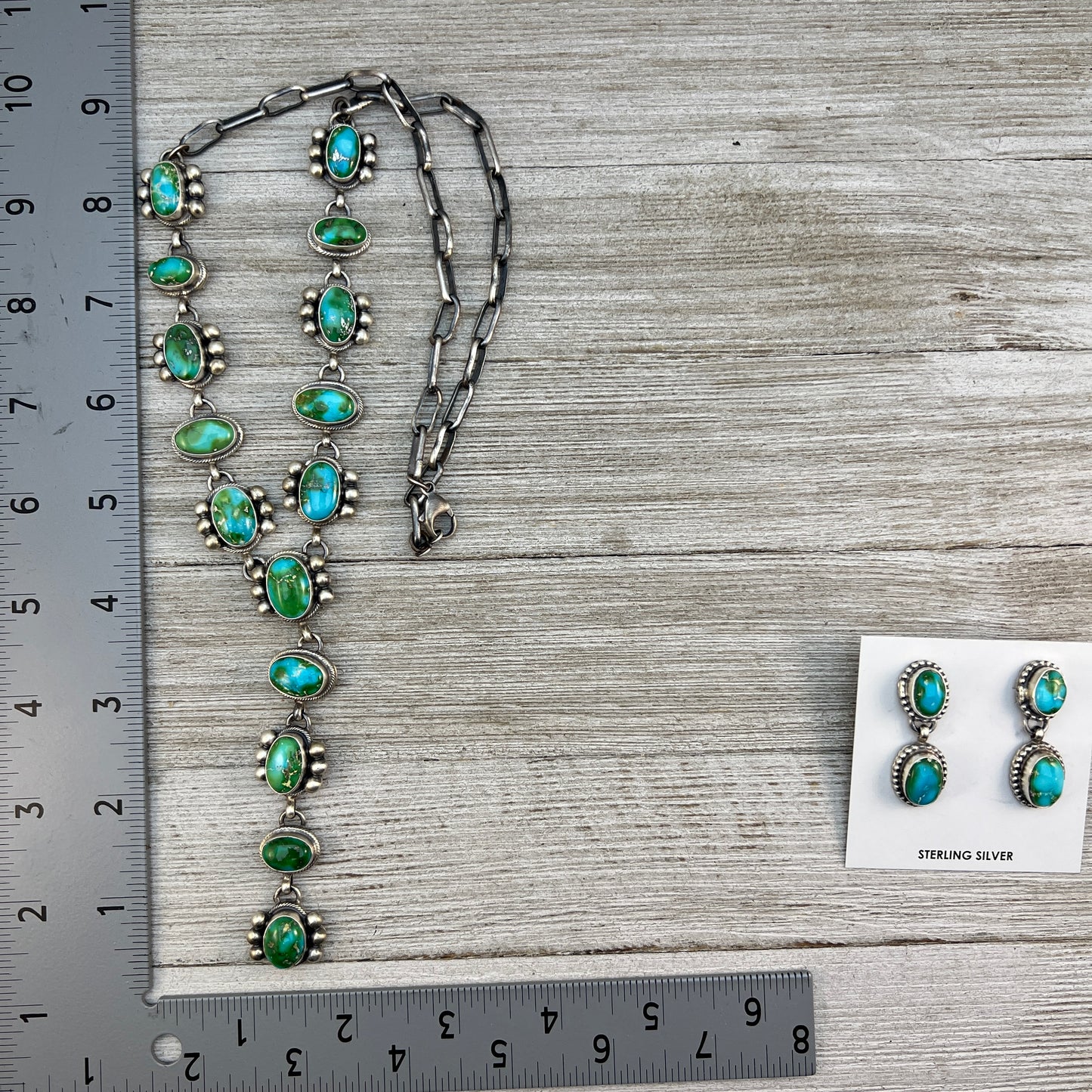 Polychrome Sonoran Turquoise Lariat Necklace Sterling silver Kathleen Livingston