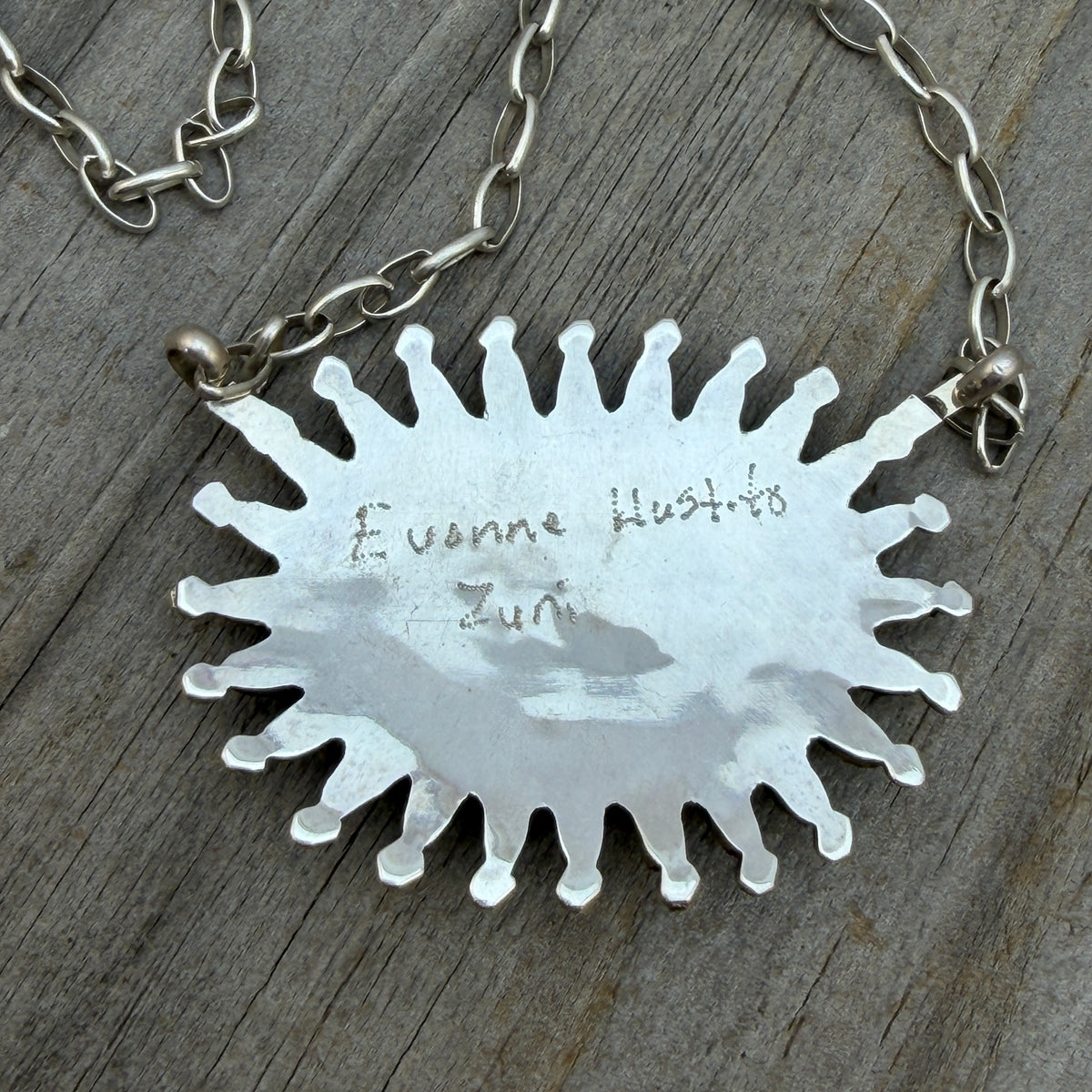 Turquoise Needlepoint cluster medallion necklace Evonne Hustito Zuni Sterling Silver