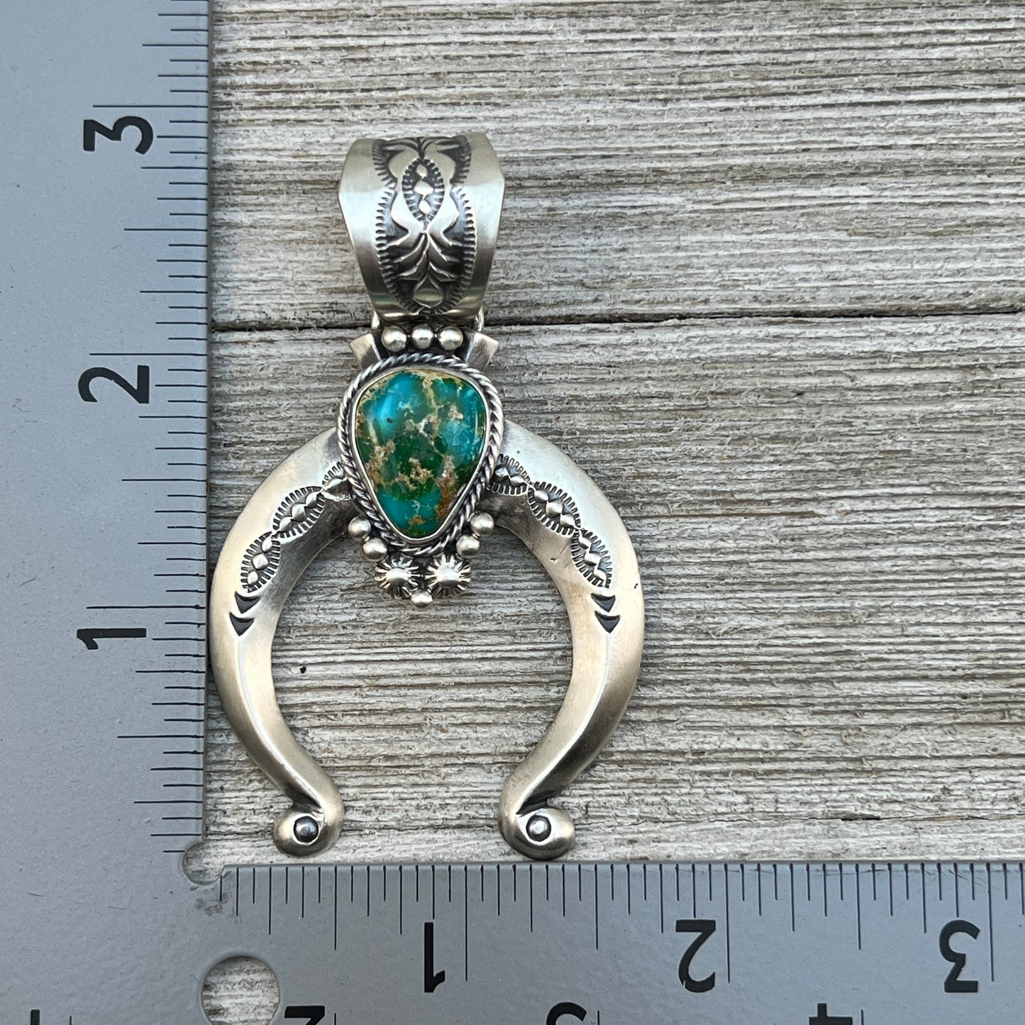 Sonoran Gold Turquoise Naja Pendant Samuel Yellowhair Sterling Silver 604