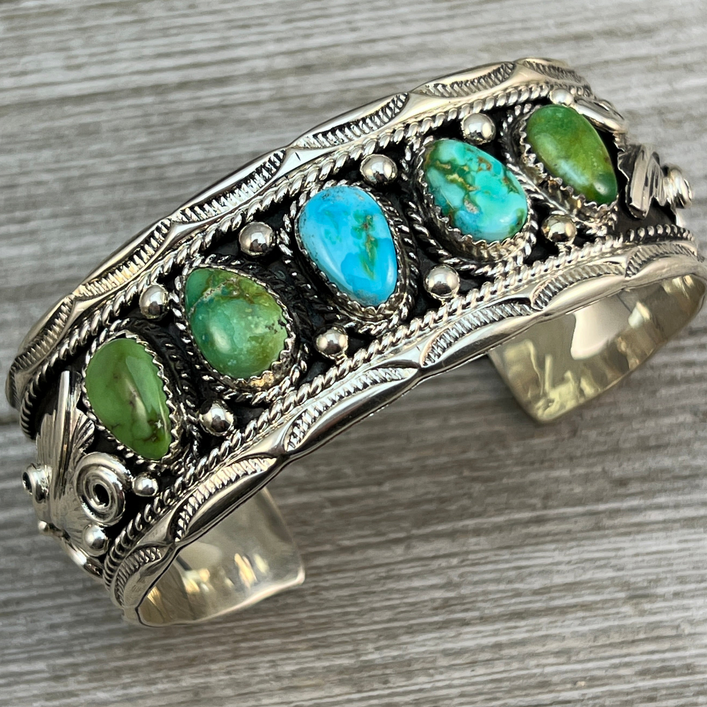 6.5" Sonoran Turquoise Cuff Bracelet, Sterling Silver Navajo Darrell Morgan #1