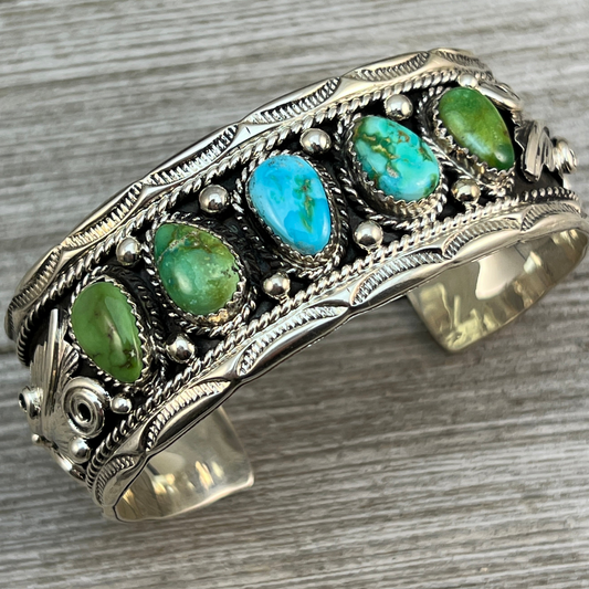 6.5" Sonoran Turquoise Cuff Bracelet, Sterling Silver Navajo Darrell Morgan #1