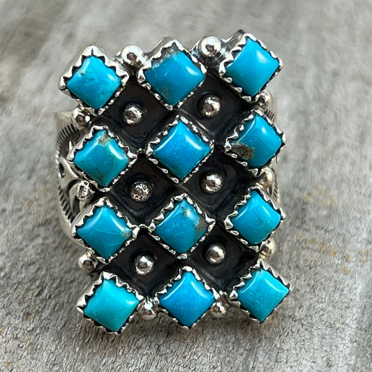 Size 9 Blue Kingman Turquoise Ring Sterling Silver handmade Verley Betone 544