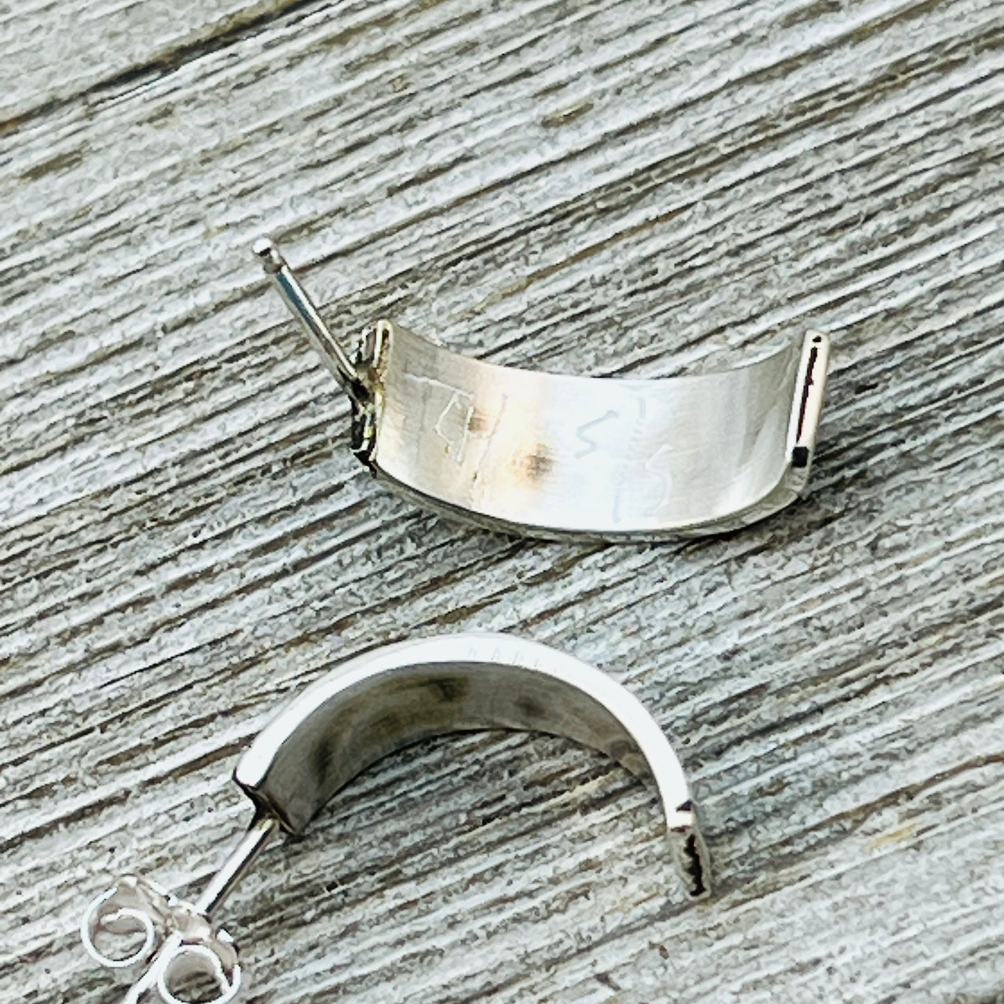 Small Turquoise inlay semi - hoop earrings Tina Haloo Zuni Sterling silver ER41