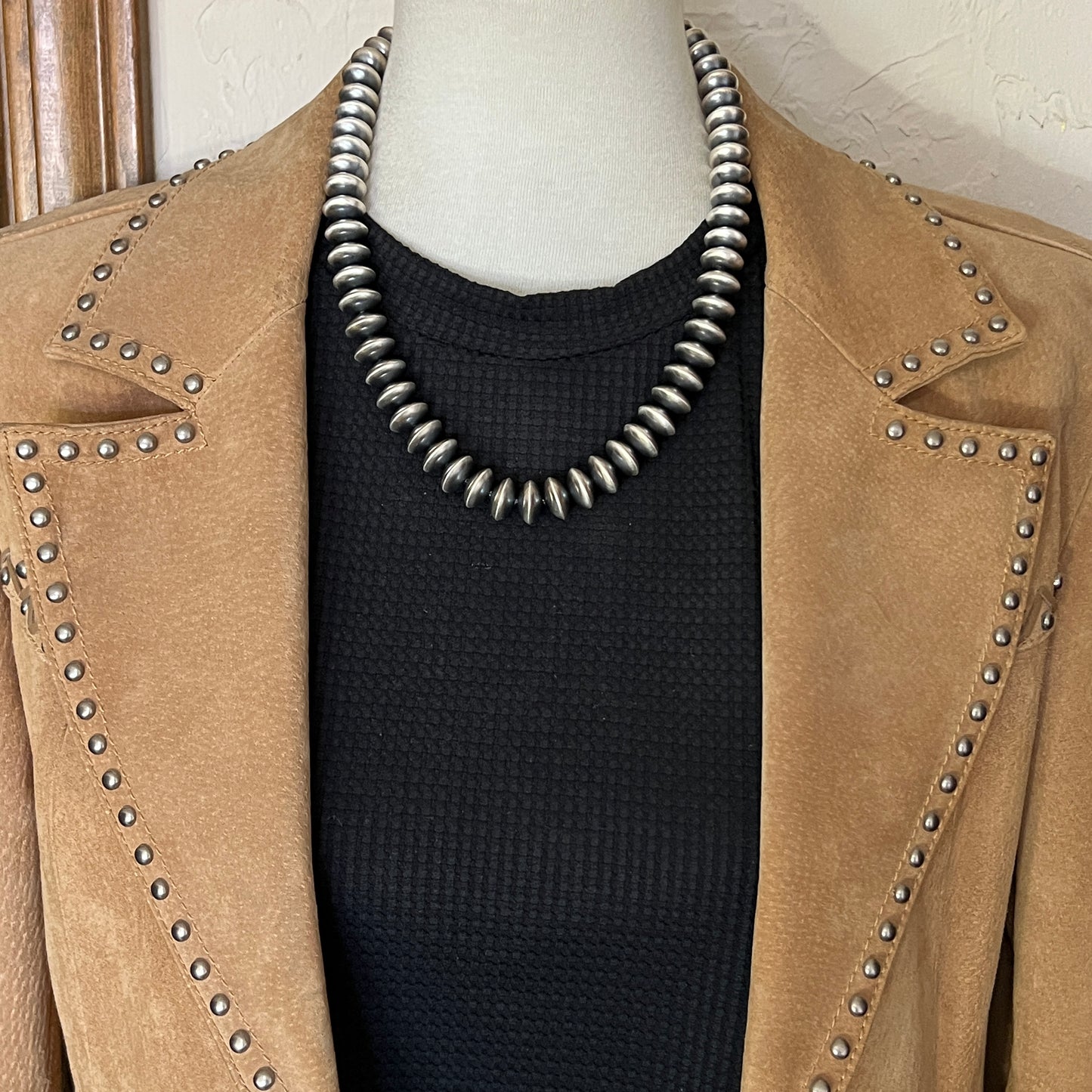 20" Sterling silver Navajo handmade 14mm saucer bead Pearl necklace Bryannen Halwood 693