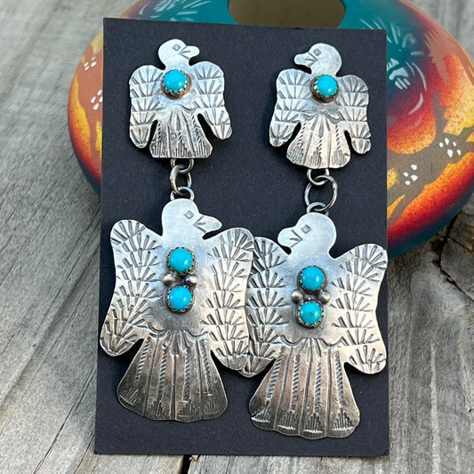 Long Sterling silver Turquoise Thunderbird Earrings Gabrielle Yazzie Sterling Silver 850