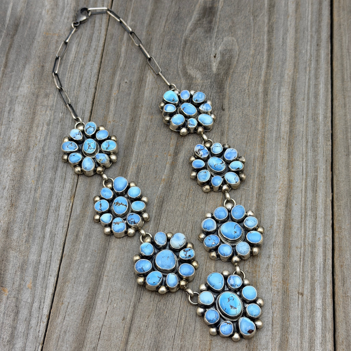 Golden Hills Cluster necklace earrings set Sterling silver Kathleen Livingston Navajo