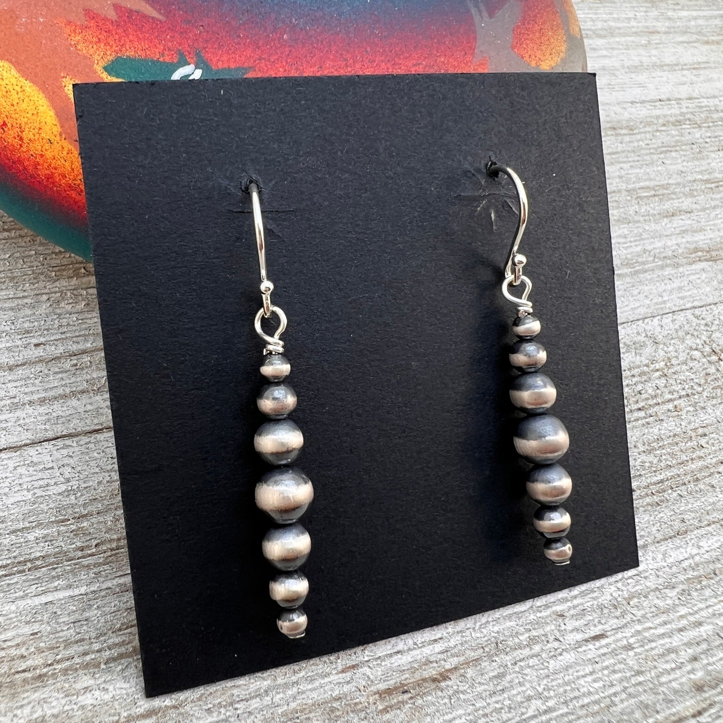 Graduated Sterling Silver Oxidized Pearl Earrings, Southwest Silver beads, 3mm 4mm 5mm 6mm