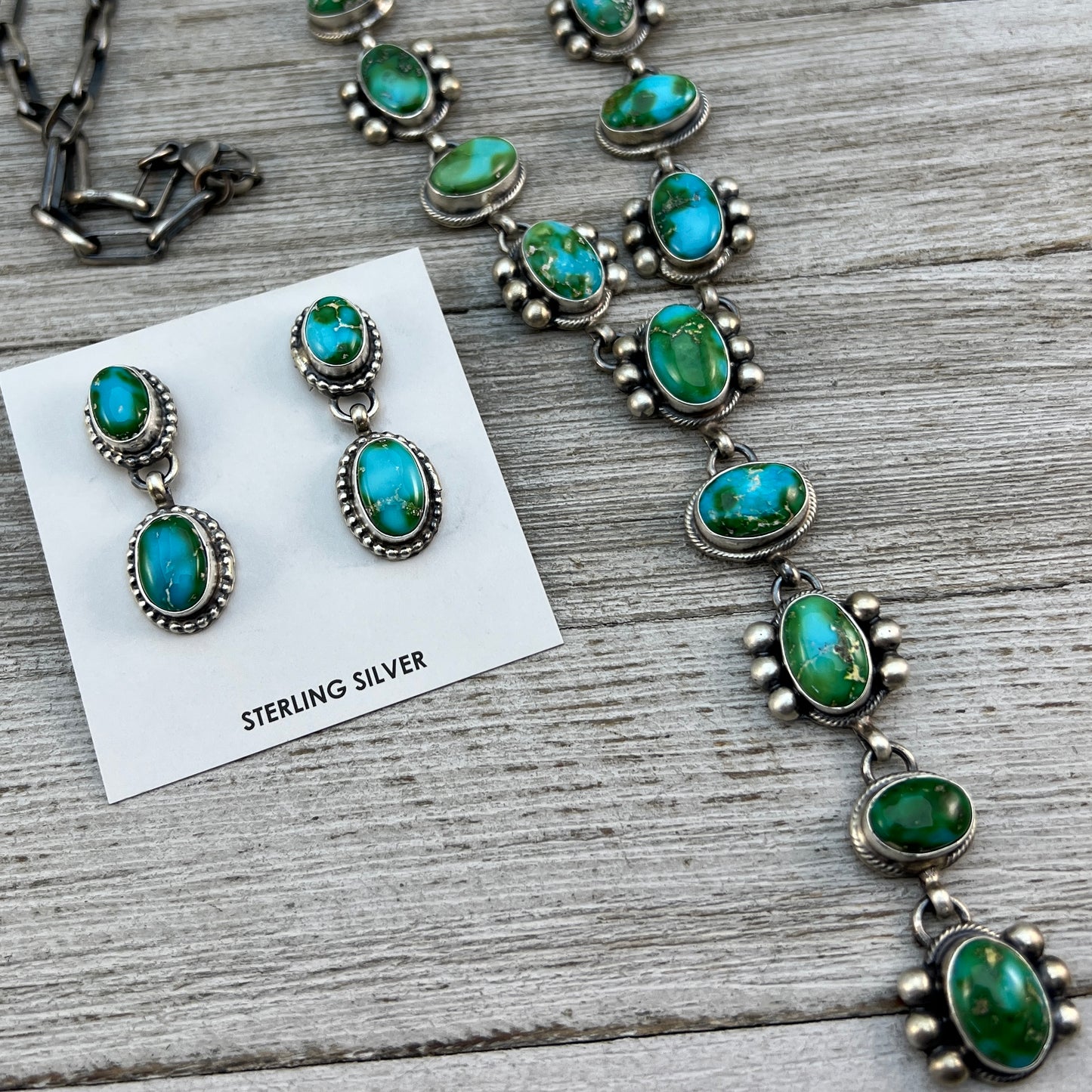 Polychrome Sonoran Turquoise Lariat Necklace Sterling silver Kathleen Livingston