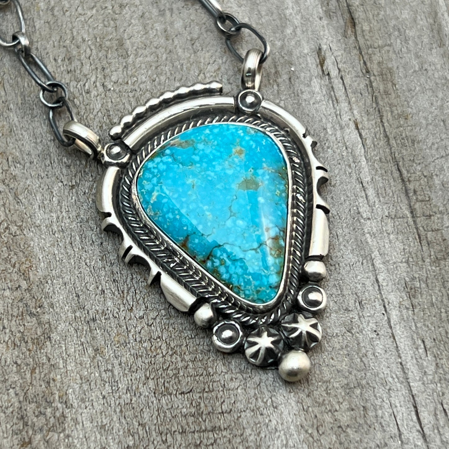 18" Blue Kingman Turquoise Necklace Sterling silver Navajo Daniel Benally 583