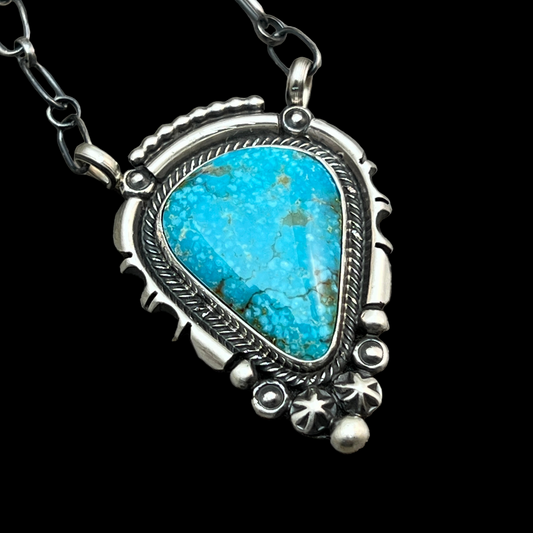 18" Blue Kingman Turquoise Necklace Sterling silver Navajo Daniel Benally 583