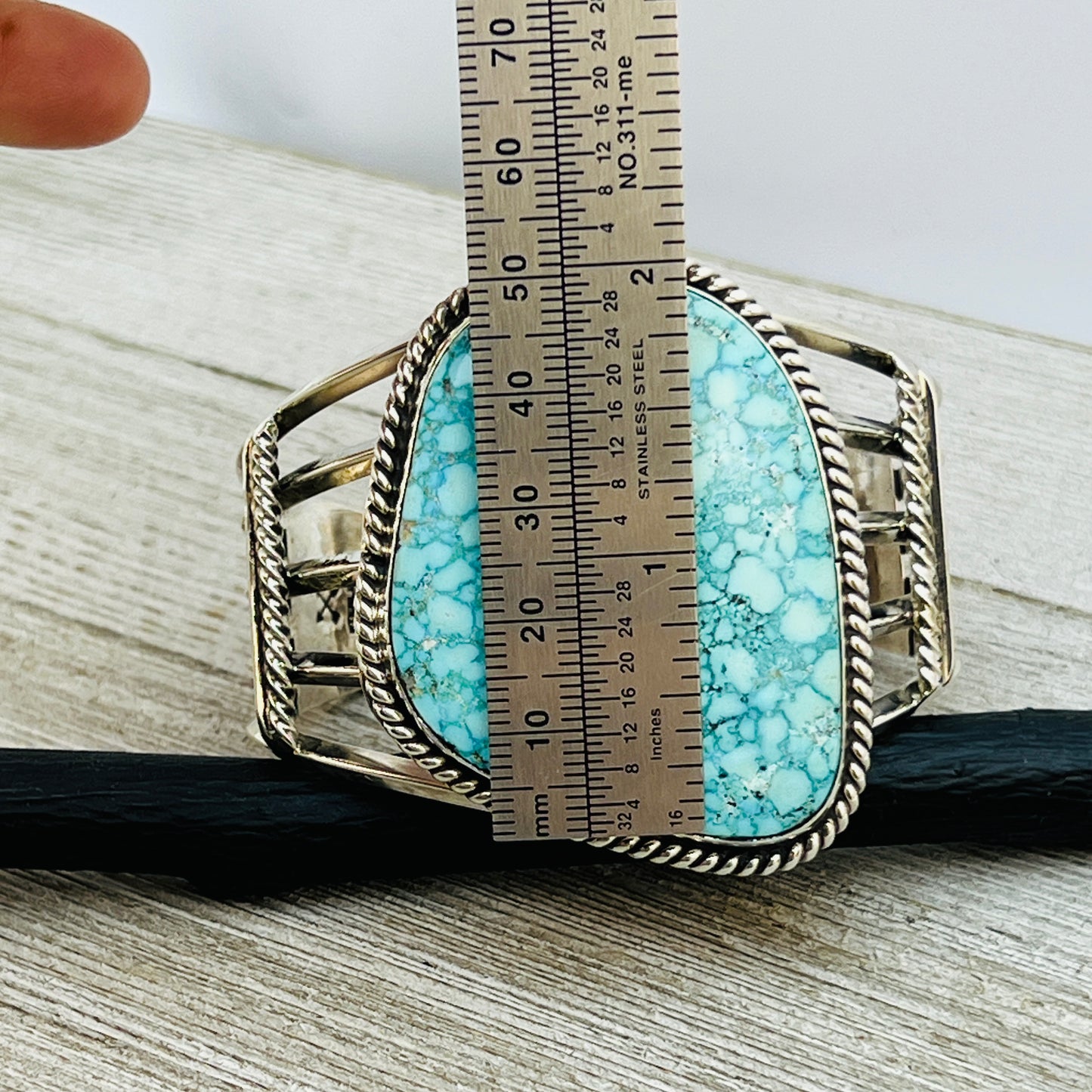 7" large Fox Turquoise Waterweb light blue Sterling Silver Melvin Jones BR34