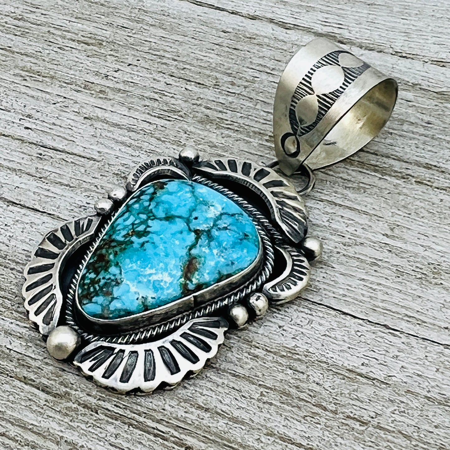 Blue Kingman Spiderweb Turquoise Pendant Navajo Sterling silver Jackson Hoskie