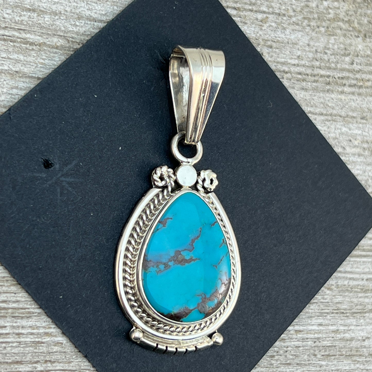 Kingman Turquoise, sterling silver  pendant #3, Navajo Handmade by Samuel Yellowhair, signed