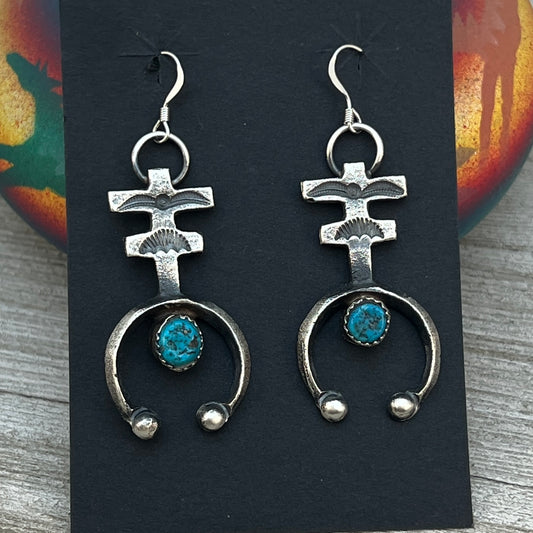 Tufa cast Naja earrings, sterling silver turquoise Navajo Eva & Linberg Billah 3