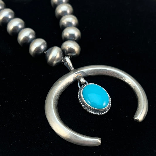 18" Navajo sterling silver pearl necklace 1 turquoise naja Rena Begay