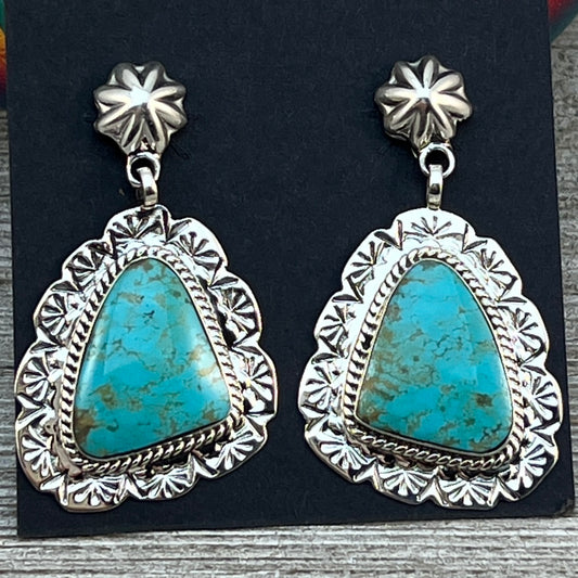 Blue Turquoise Dangle Earrings sterling silver Navajo Gregg Yazzie Navajo handmade