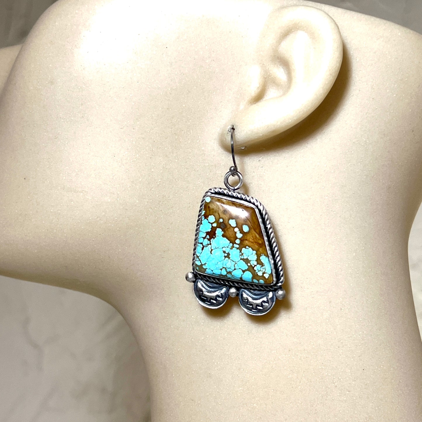 #8 Turquoise Station Necklace Earrings Set Sterling Silver Navajo Paul Livingston 641