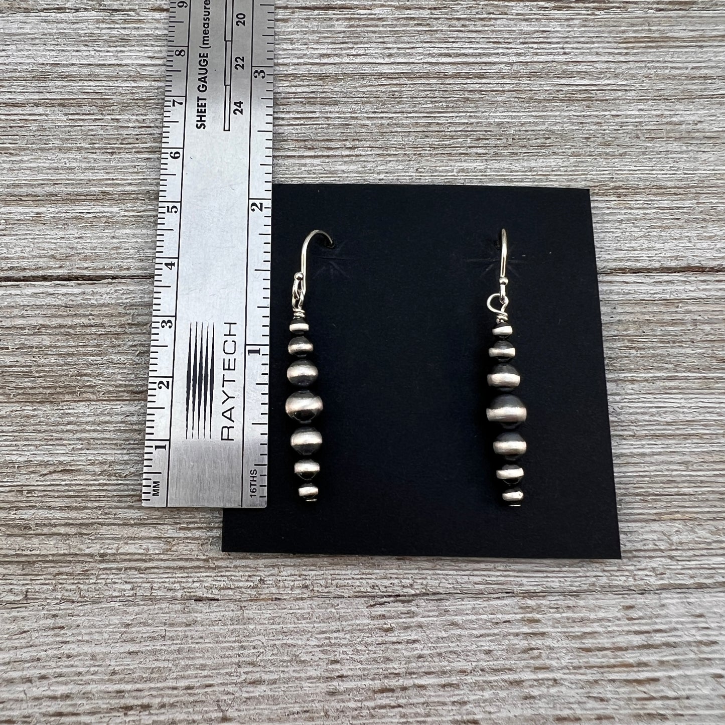 Graduated Sterling Silver Oxidized Pearl Earrings, Southwest Silver beads, 3mm 4mm 5mm 6mm