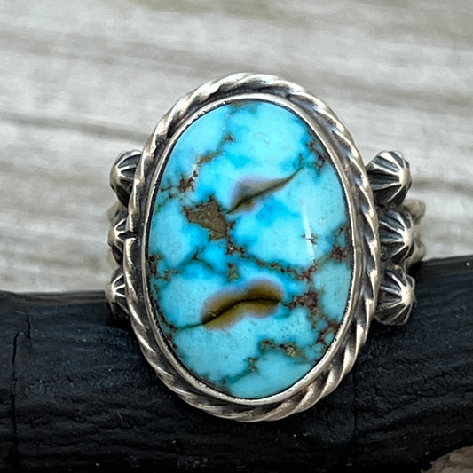 Size 8.75 Blue Kingman Turquoise Sterling Silver Ring Samuel Yellowhair Navajo