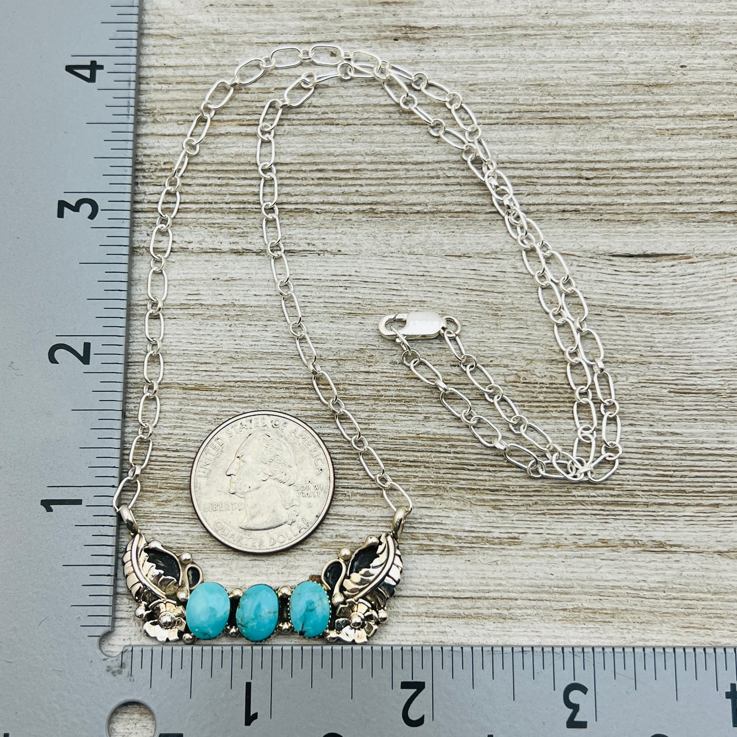 20 3/4" adjustable Blue Campitos 3 stone floral bar necklace Sterling Silver NK22
