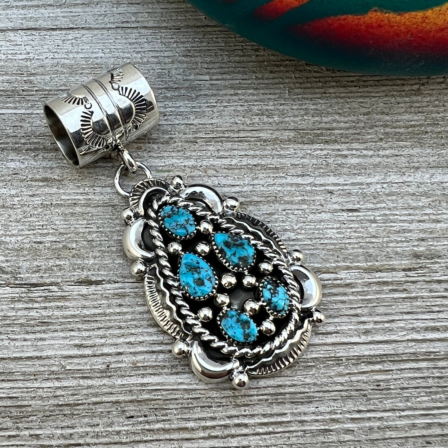 Blue Kingman Turquoise Cluster Pendant, sterling silver Jennifer Cayaditto Navajo