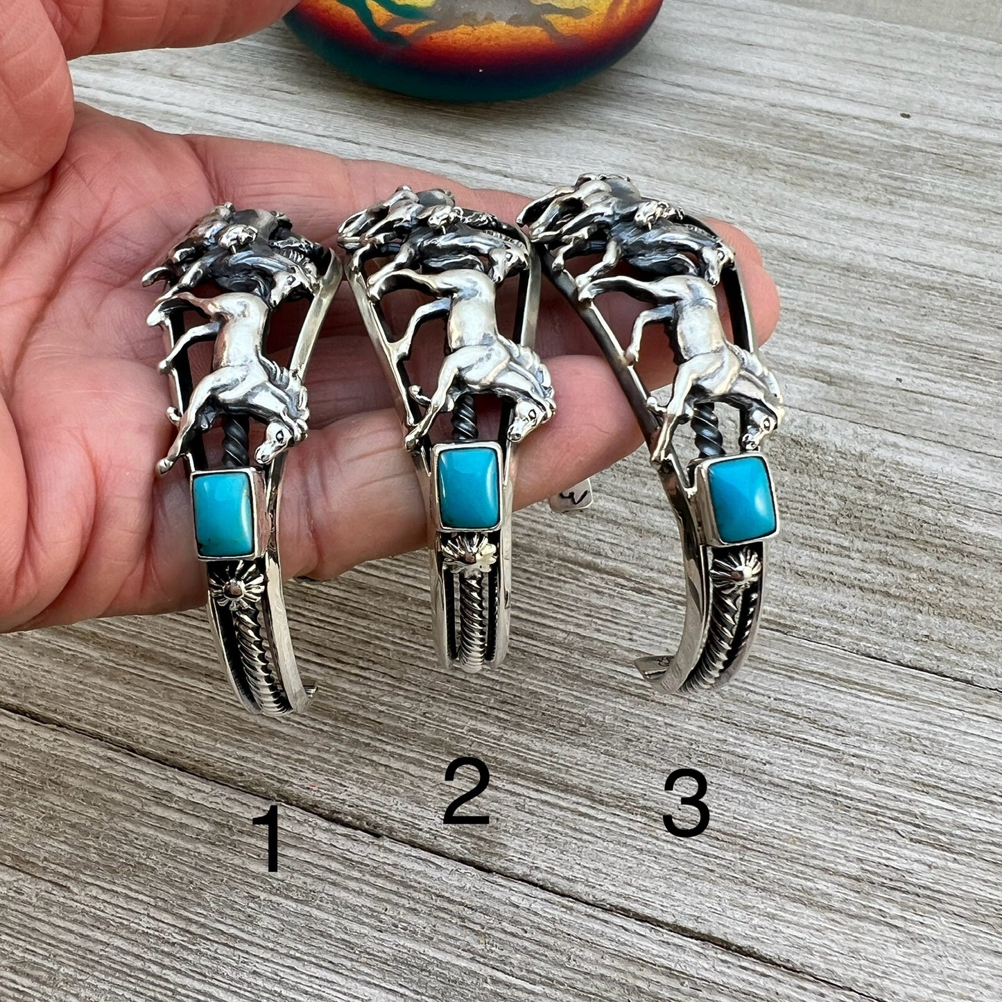 6 1/2" 7" Sterling silver Kingman Turquoise horse cuff bracelet, Navajo handmade Bobby Platero