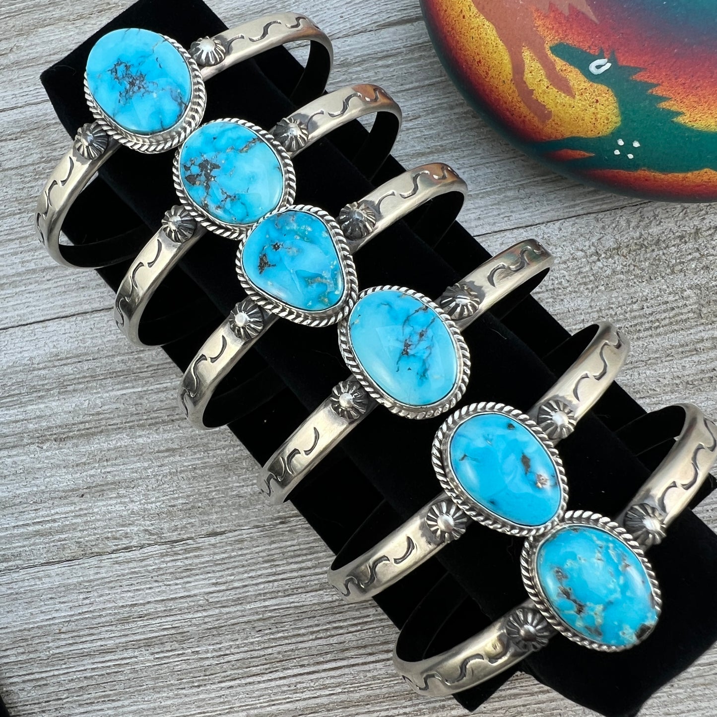 6.25" - 6.75" Blue Kingman Turquoise stacker Cuff bracelet, Sterling Silver Samuel Yellowhair