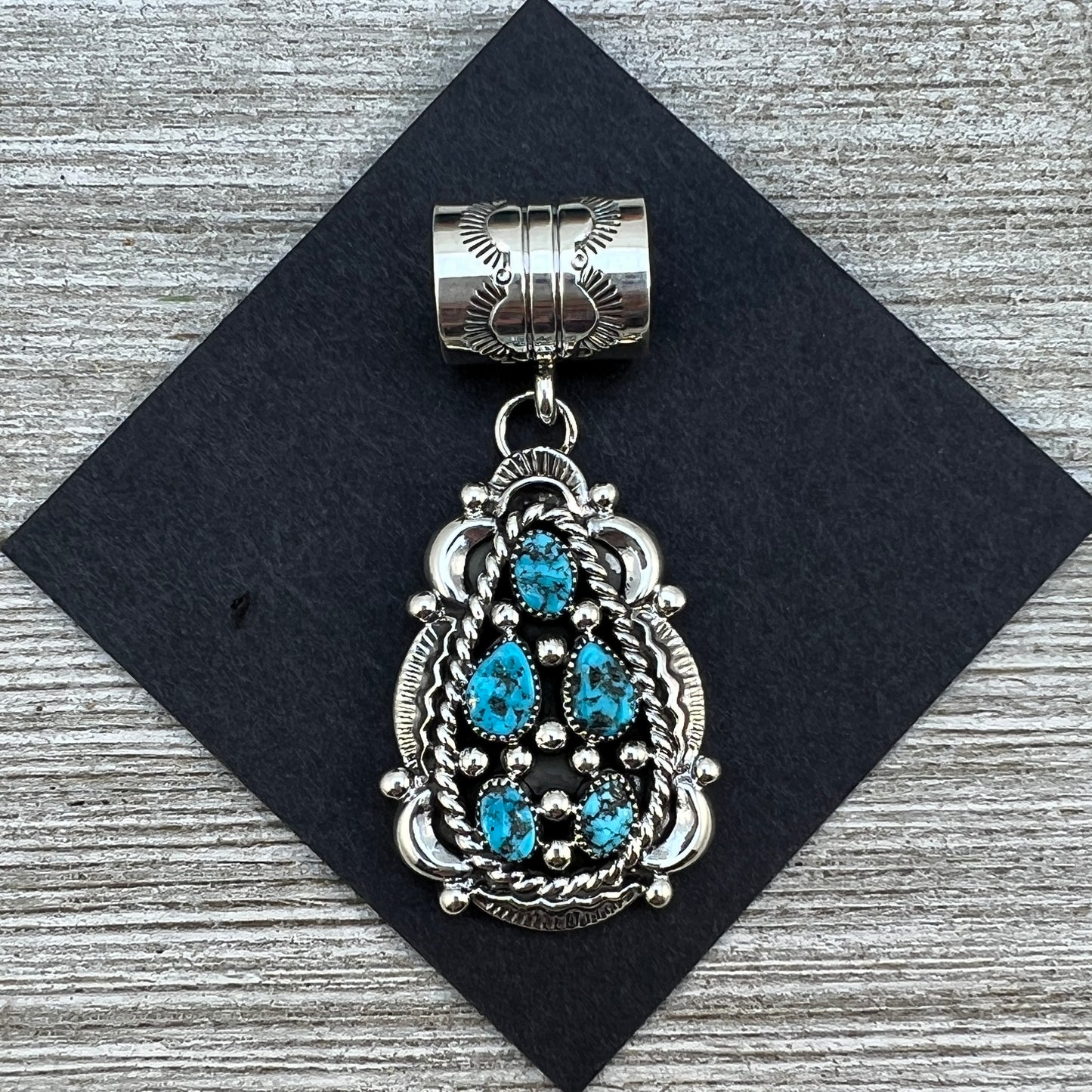 Blue Kingman Turquoise Cluster Pendant, sterling silver Jennifer Cayaditto Navajo