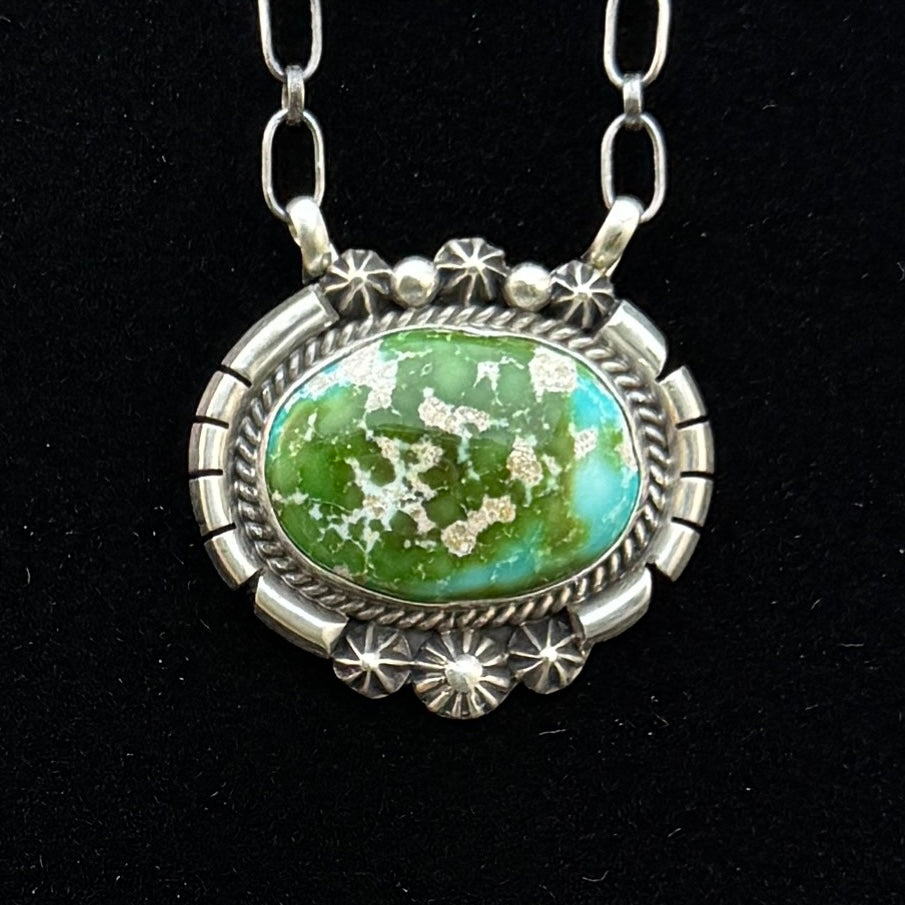 Sonoran turquoise station necklace Sterling Silver Navajo Samuel Yellowhair NK37