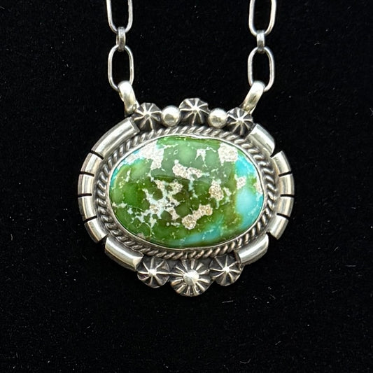 Sonoran turquoise station necklace Sterling Silver Navajo Samuel Yellowhair NK37