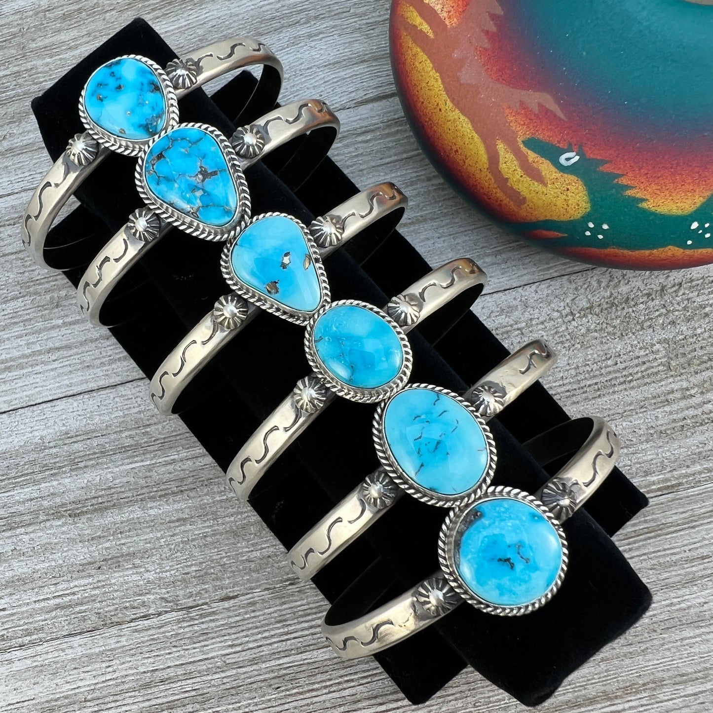 6.25" - 6.75" Blue Kingman Turquoise stacker Cuff bracelet, Sterling Silver Samuel Yellowhair