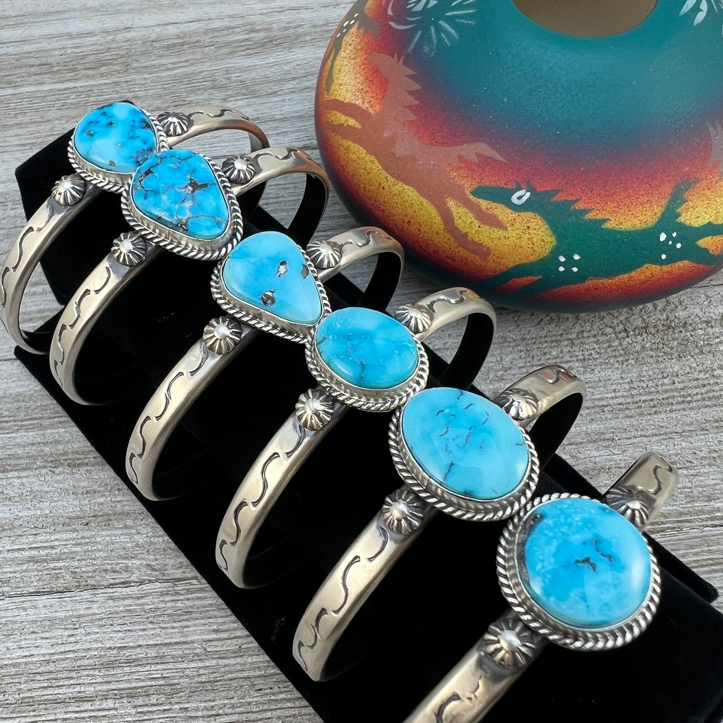 6.25" - 6.75" Blue Kingman Turquoise stacker Cuff bracelet, Sterling Silver Samuel Yellowhair