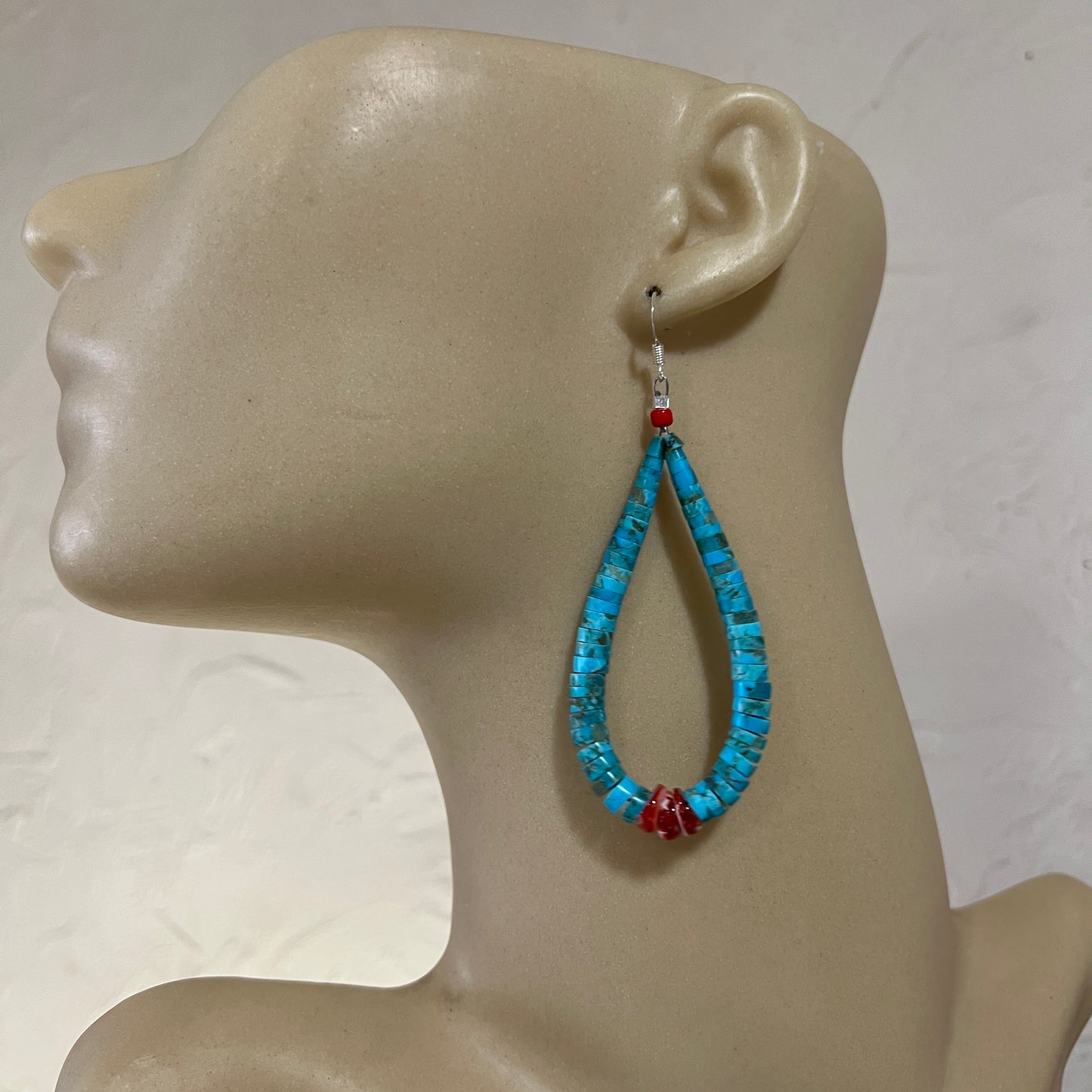 Kingman turquoise jacla earrings, Kewa, Santo Domingo LUPE LOVATO, handmade heishi,