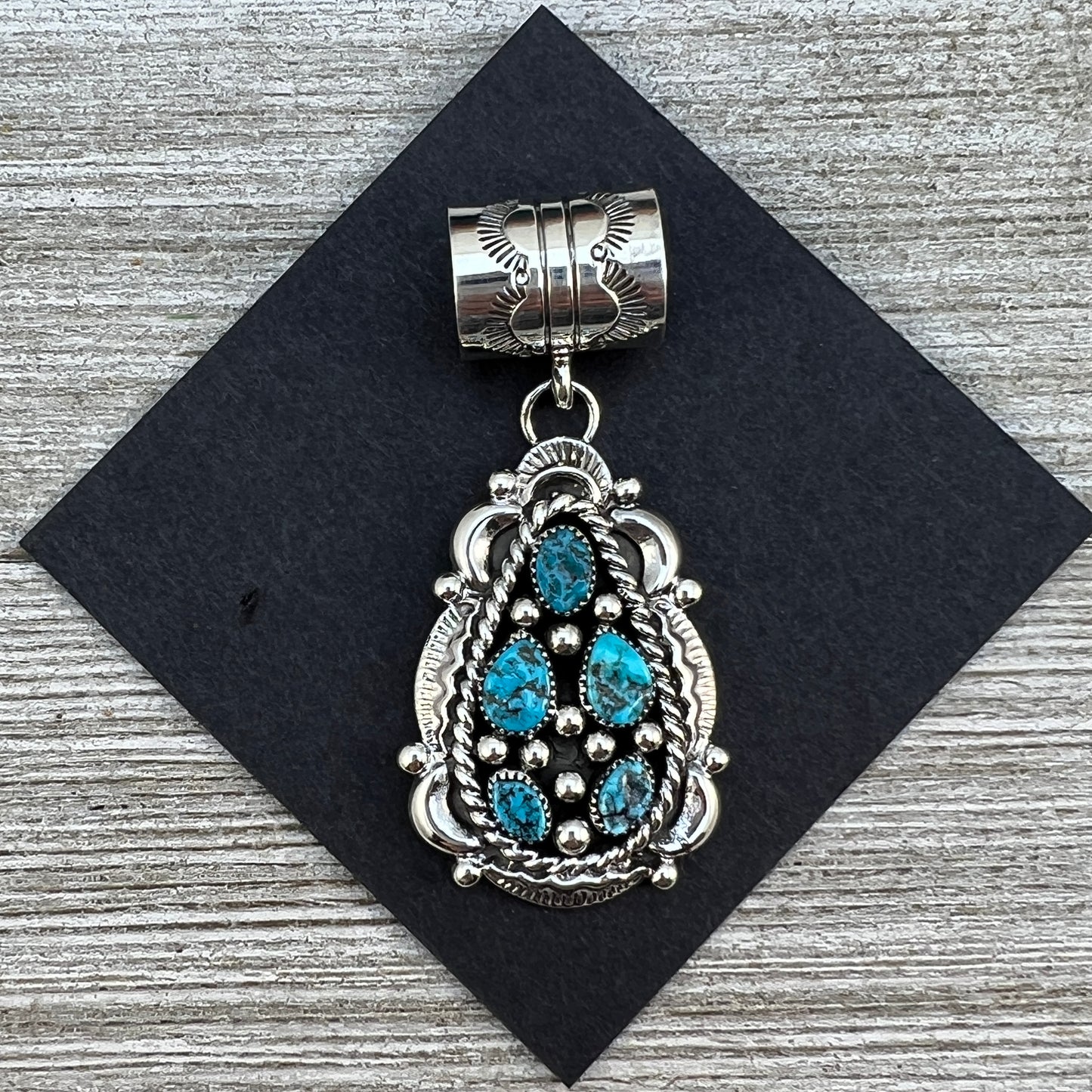 Blue Kingman Turquoise Cluster Pendant, sterling silver Jennifer Cayaditto Navajo