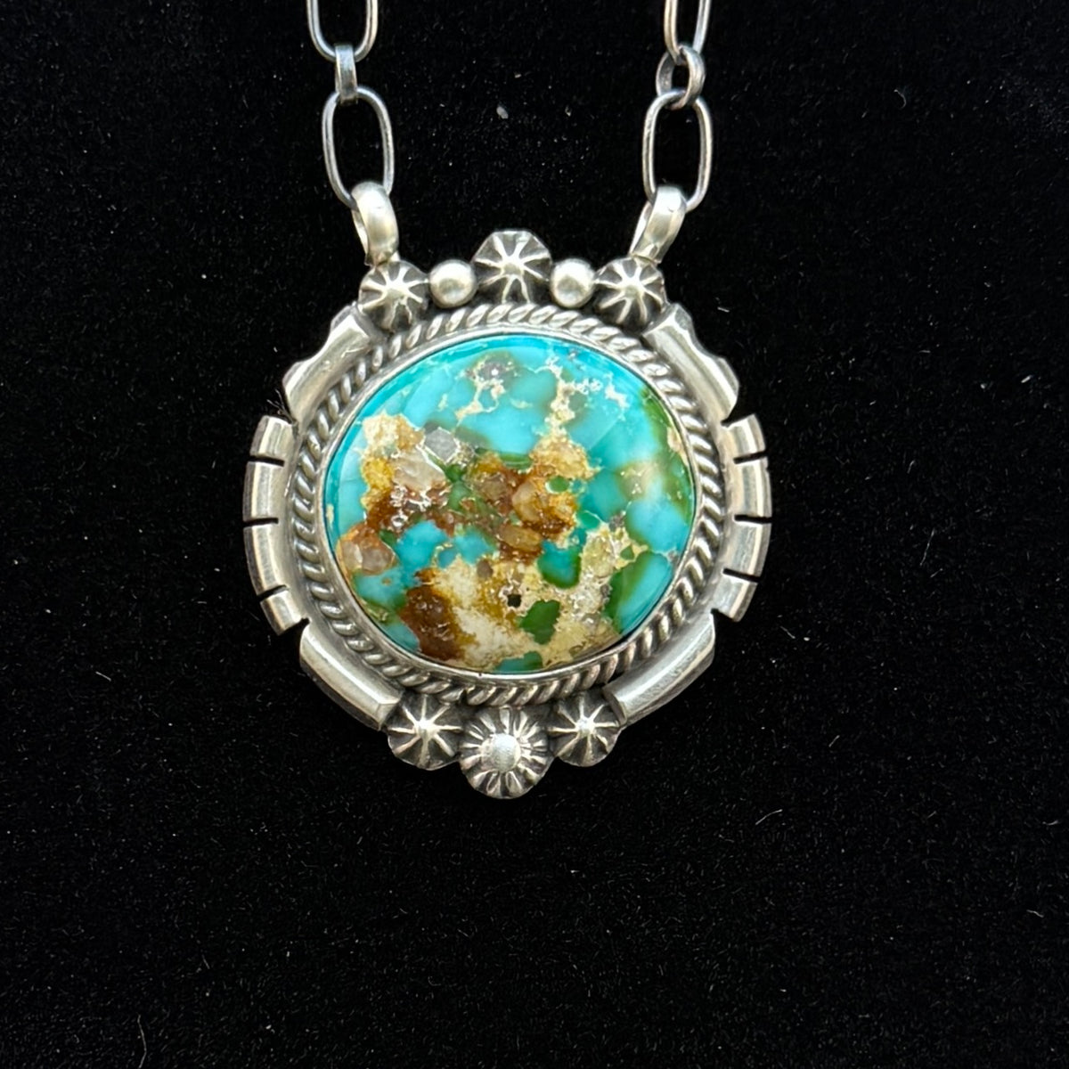 Sonoran turquoise station necklace Sterling Silver Navajo Samuel Yellowhair NK38