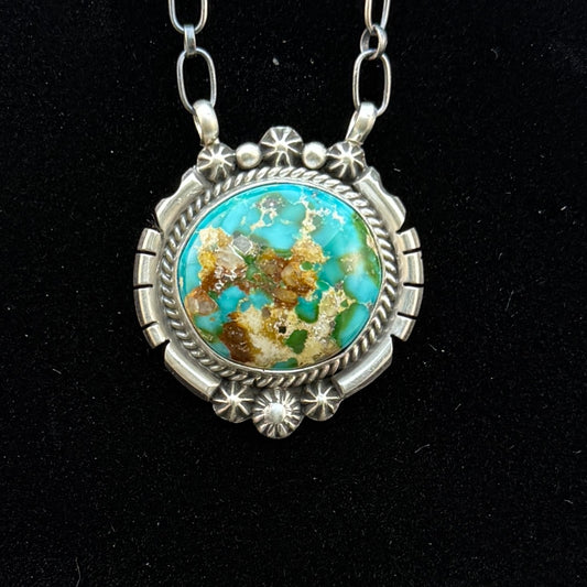 Sonoran turquoise station necklace Sterling Silver Navajo Samuel Yellowhair NK38