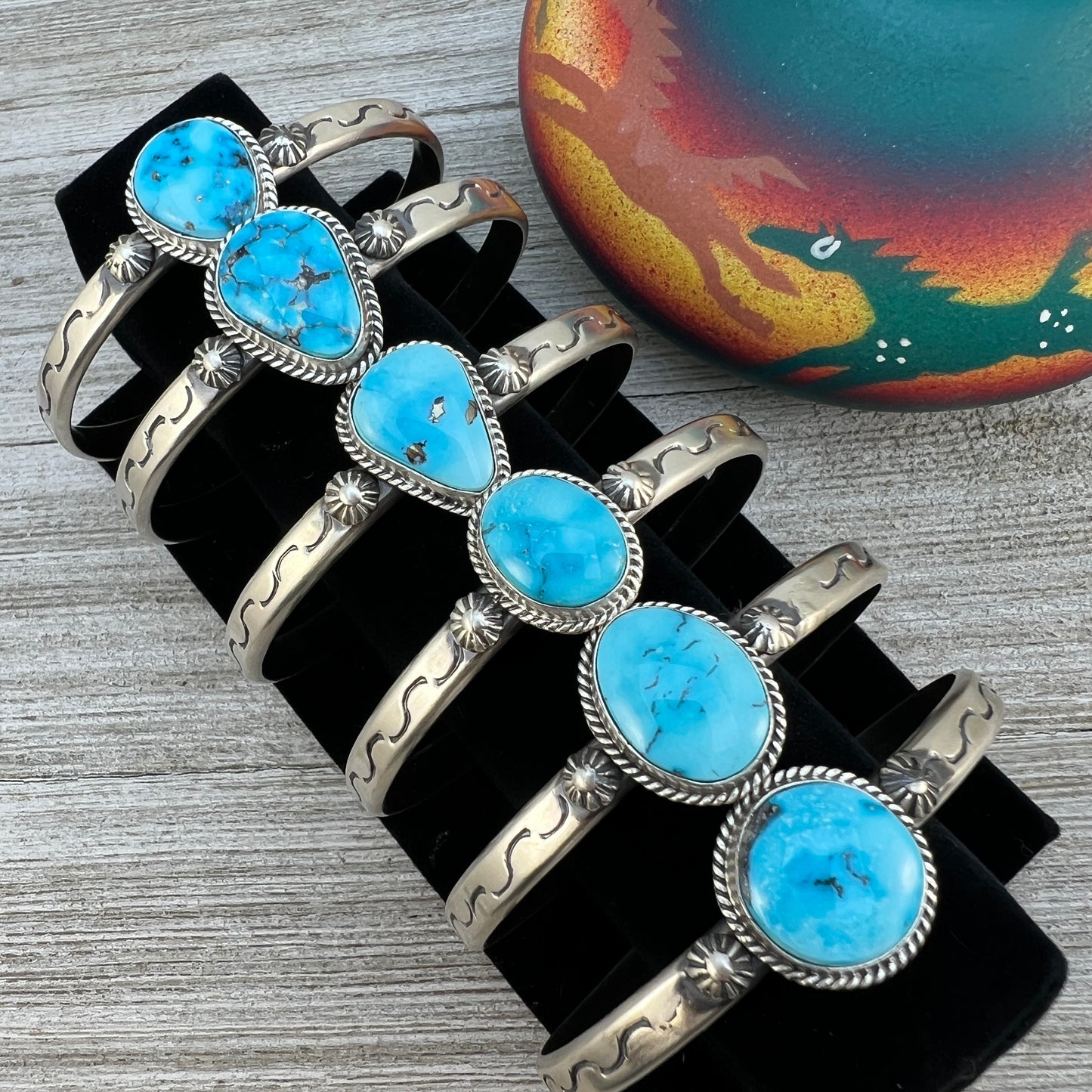 6.25" - 6.75" Blue Kingman Turquoise stacker Cuff bracelet, Sterling Silver Samuel Yellowhair