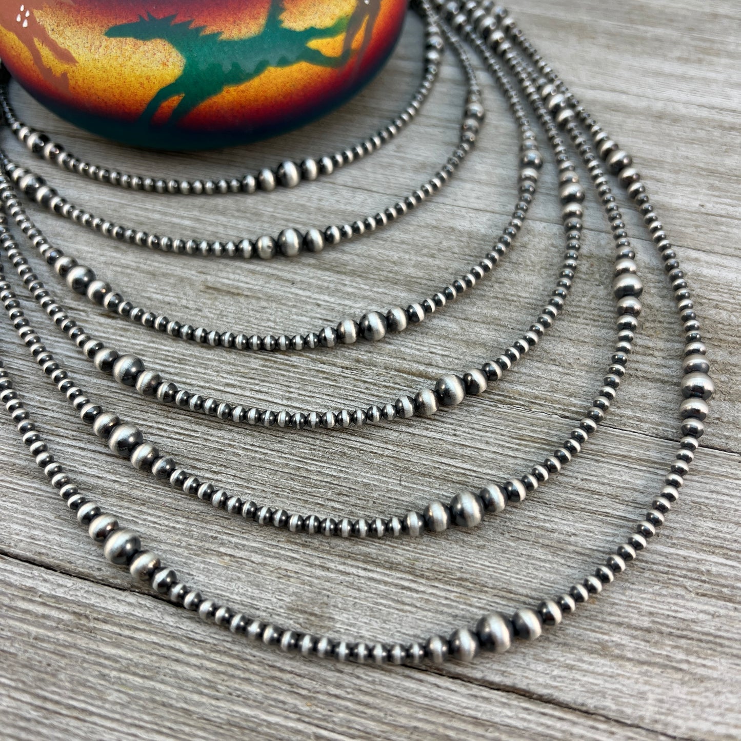 3mm - 6mm graduated Sterling Silver Bead Necklace, Oxidized Silver, Classic Western Jewelry, small beads, Southwest Pearls